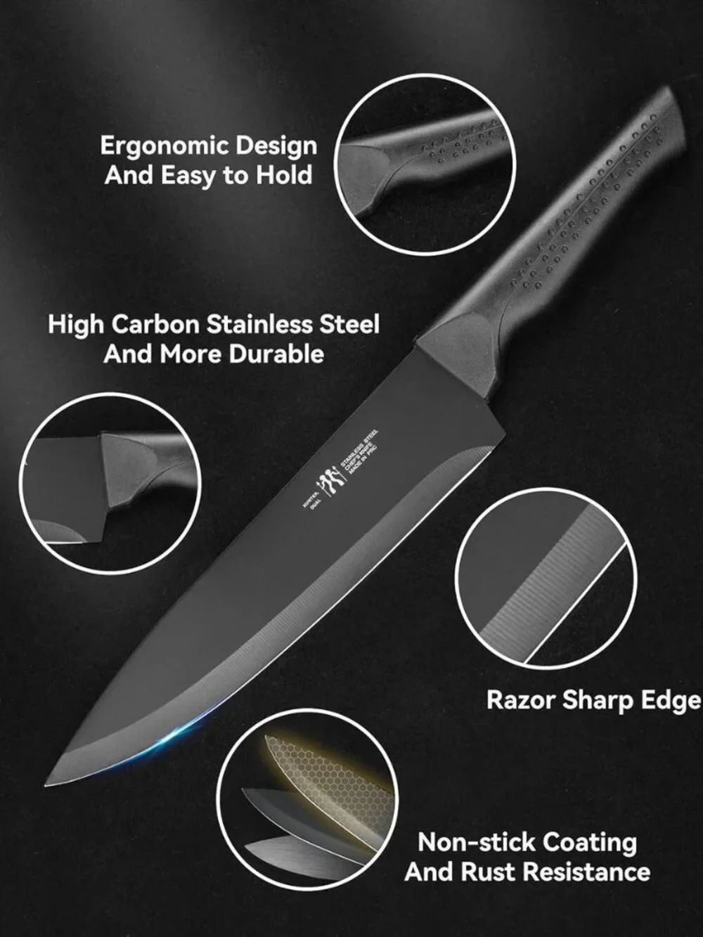 HUNTER DUAL 15 Pcs Kitchen Knife Set High Carbon Stainless Steel, Black *NEW*